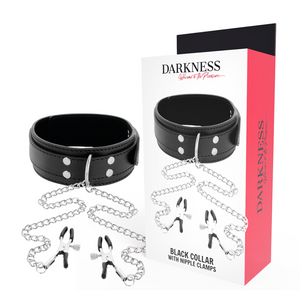 DARKNESS - COLLAR WITH NIPPLE CLAMPS BLACK DARKNESS BONDAGE