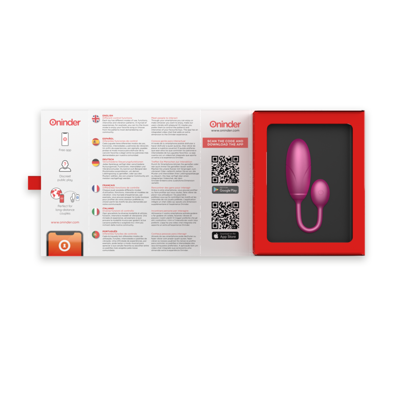ONINDER DENVER pink vibrating egg with free app packaging, showcasing versatile couples' vibrator with intensity control via app.