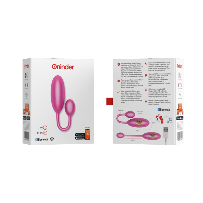 ONINDER Denver Pink Vibrating Egg with Box, 7 x 2.7 cm, Bluetooth and App Controlled for Couples