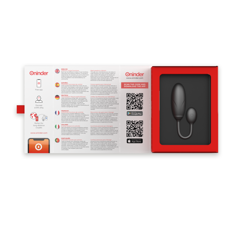 ONINDER DENVER Vibrating Egg in packaging with app instructions and QR codes.