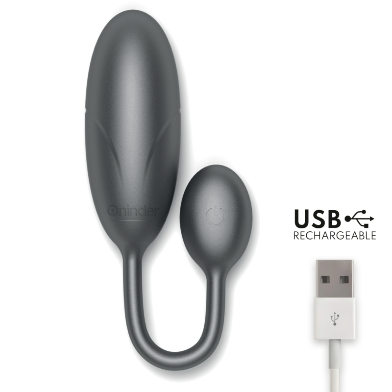 ONINDER Denver vibrating egg in pink with USB charging cable, app-controlled for customizable pleasure experiences.