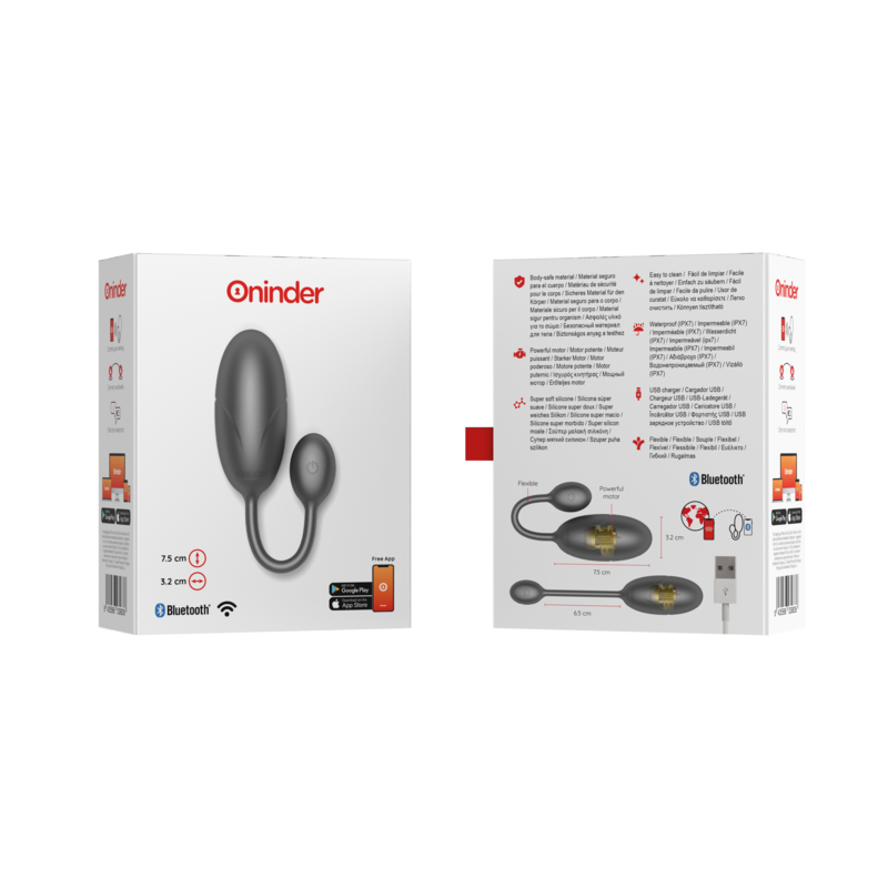 Packaging of ONINDER TOKYO Vibrating Egg in Pink, shown with app control features; ideal for couple intimacy and exploration.