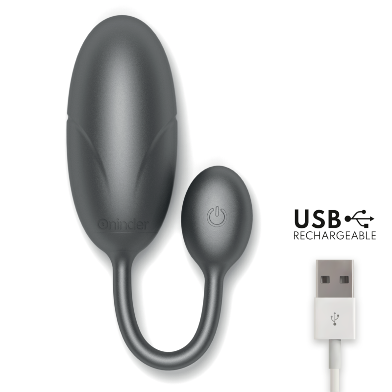USB rechargeable ONINDER Tokyo vibrating egg for couples, 7.5x3.2cm, with multiple pleasure modes controlled by a free app.