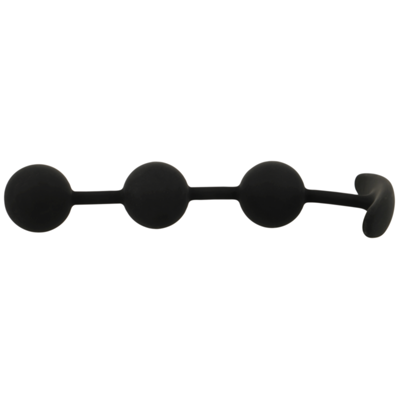 Black and silver silicone anal beads with three graduated spheres, 14 cm, body-friendly and ideal for beginners.