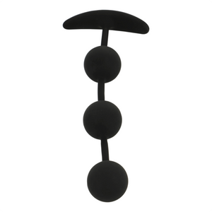 Black&Silver Harry anal beads with 3 smooth silicone spheres for beginner-friendly anal play, 14 cm length.