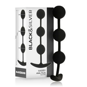 Black&Silver Harry Silicone Anal Rosary with 3 Spheres, 14 cm. Body-friendly and silky texture for beginners exploring anal play.