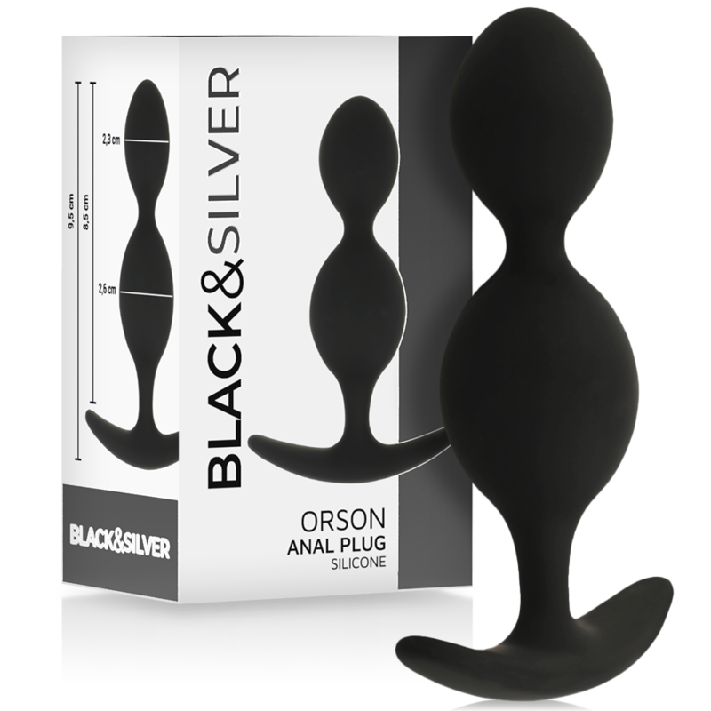 Black&Silver Orson Plug Silicone 2 Anal Waves 9 cm, ideal for anal play beginners and experts, soft and easy to clean design.