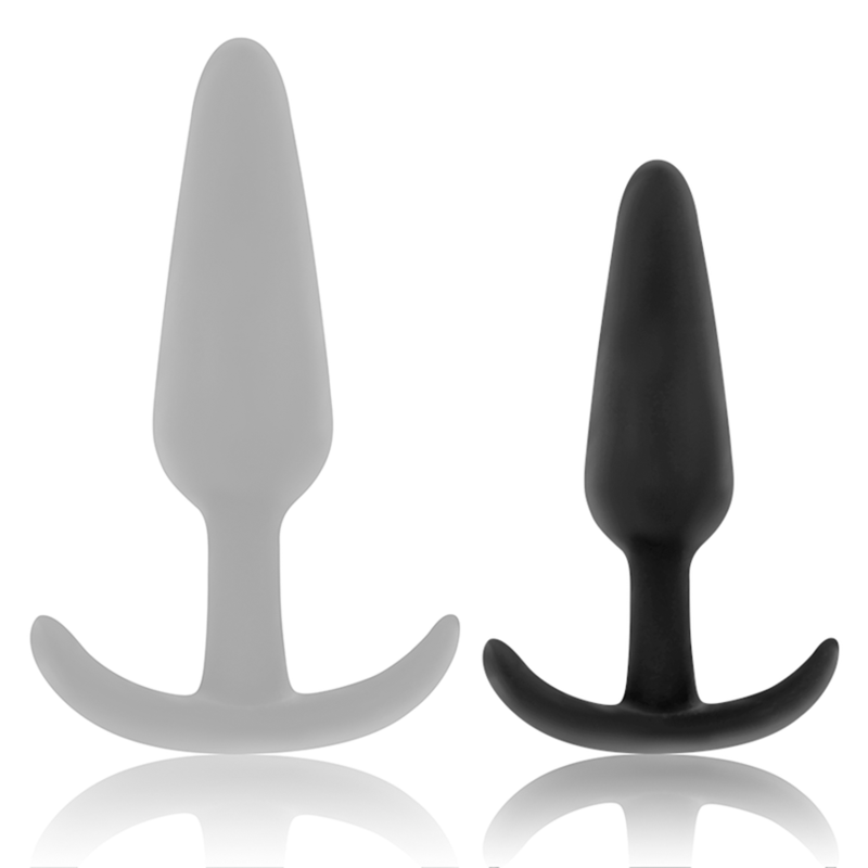 Two Black&Silver Hansel silicone anal plugs in black and silver, featuring ergonomic handles for comfortable and secure use.