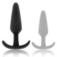 Black and silver silicone anal plugs with medium handles for beginners and experts, featuring a smooth texture and ergonomic design.