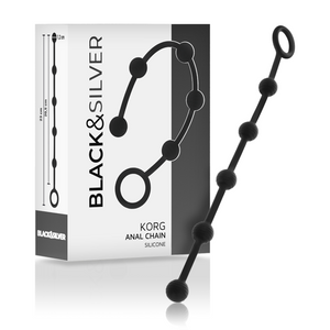 Black&Silver™ Korg Anal Rosary Silicone Beads, 21 cm, smooth graduated shape, beginner-friendly, body-safe pleasure