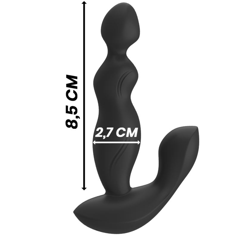 Black&Silver Cora Anal Plug, black silicone, 8.5 cm height, 2.7 cm width, ergonomic design, for powerful vibrations, remote control included.