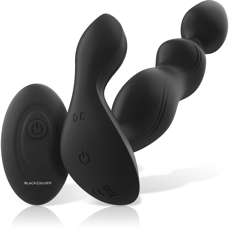 Black&Silver Cora Anal Plug with Silicone Remote, showcasing ergonomic design for powerful vibrations and enhanced pleasure.