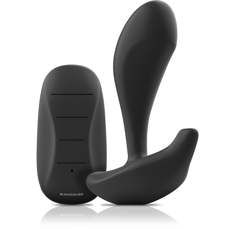 Black&Silver Dwayne anal plug with remote control, silicone unisex design, intense vibrations for enhanced pleasure, 3-year warranty.