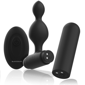 BLACK&SILVER - TUCKER SMALL SILICONE ANAL PLUG REMOTE CONTROL BLACK&SILVER
