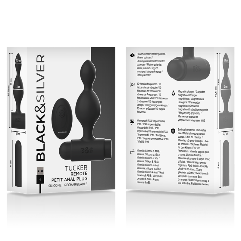 BLACK&SILVER - TUCKER SMALL SILICONE ANAL PLUG REMOTE CONTROL BLACK&SILVER