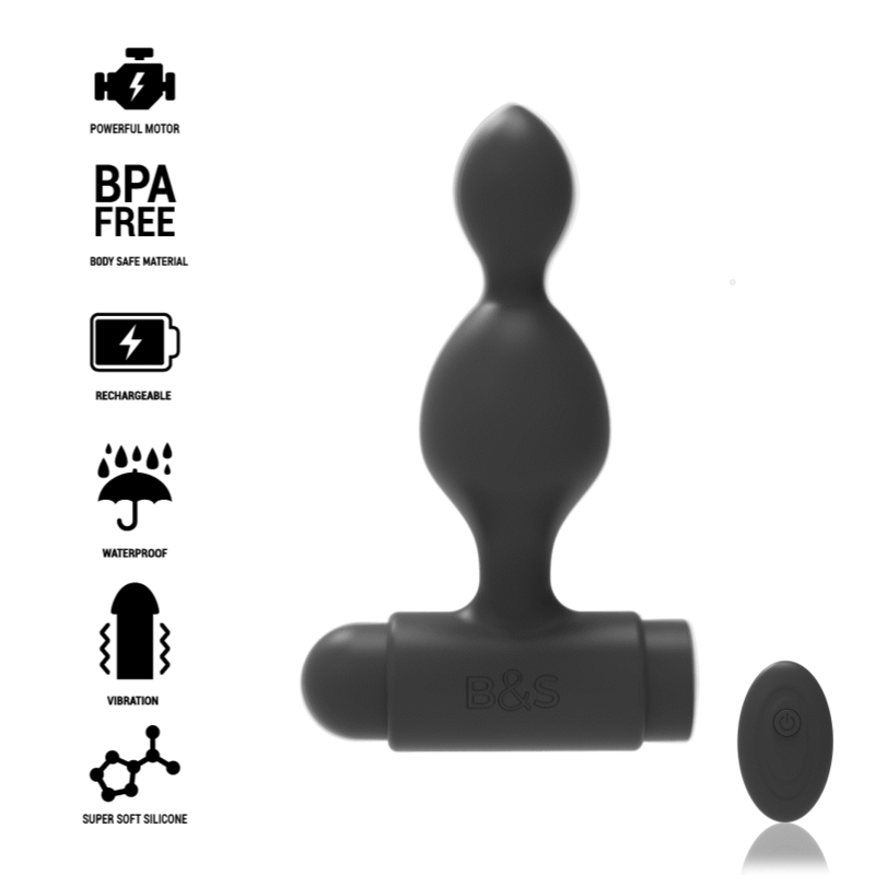 BLACK&SILVER - TUCKER SMALL SILICONE ANAL PLUG REMOTE CONTROL BLACK&SILVER