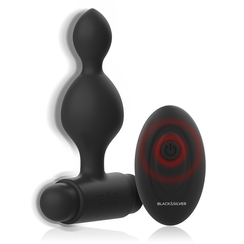 BLACK&SILVER - TUCKER SMALL SILICONE ANAL PLUG REMOTE CONTROL BLACK&SILVER