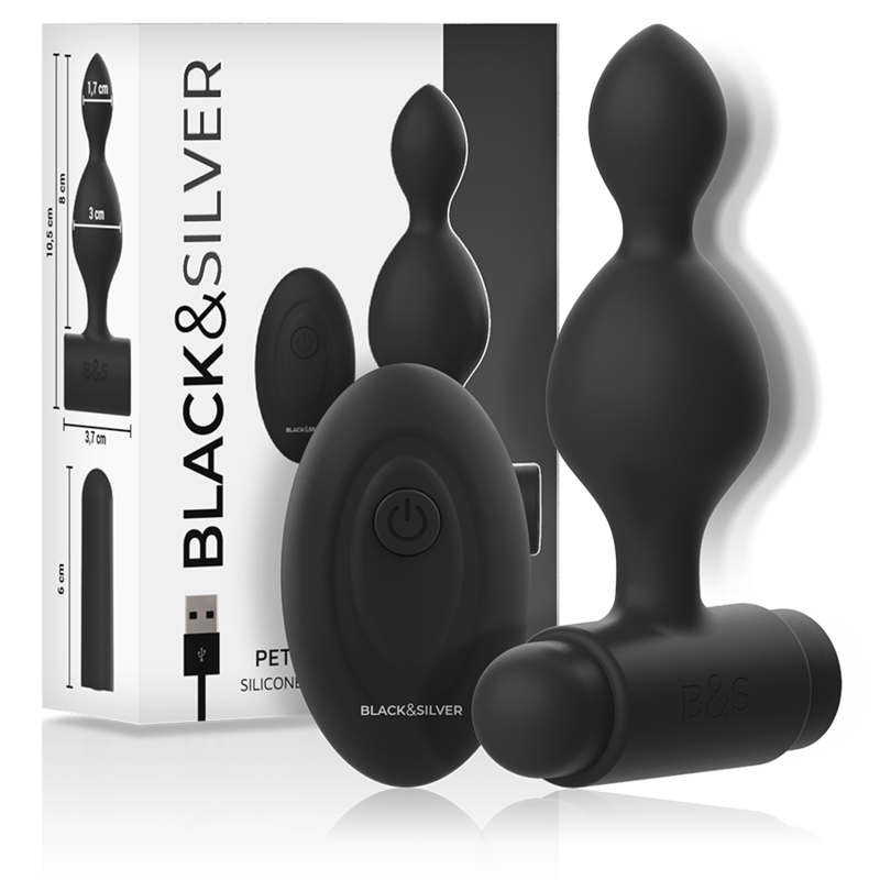 BLACK&SILVER - TUCKER SMALL SILICONE ANAL PLUG REMOTE CONTROL BLACK&SILVER