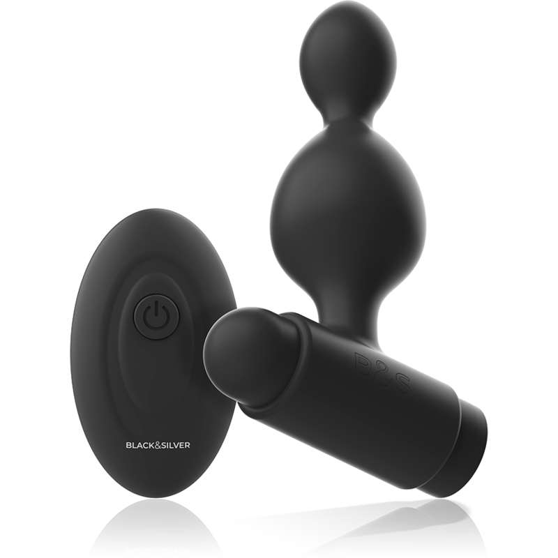 BLACK&SILVER - TUCKER SMALL SILICONE ANAL PLUG REMOTE CONTROL BLACK&SILVER