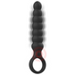 Black silicone anal dilator with ergonomic shape and vibration system for easy insertion and comfort.