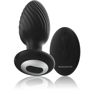 Black&Silver Wells silicone anal rotator with remote control for P-point stimulation, featuring a wide base for safety.