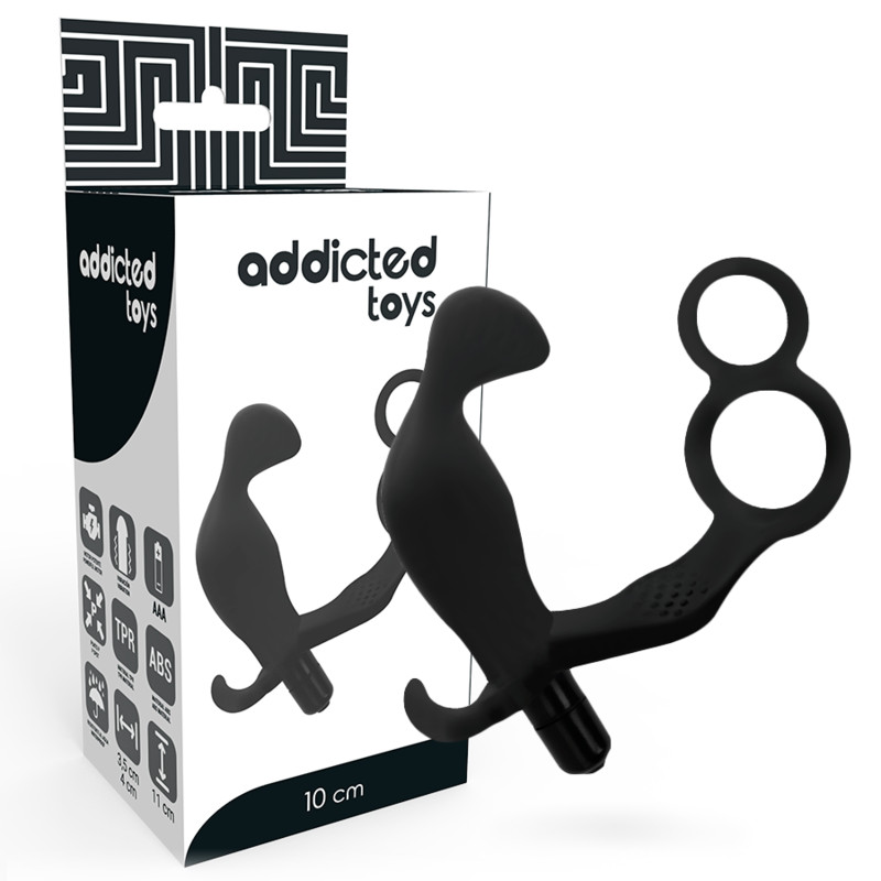 ADDICTED TOYS - АНАЛЬНАЯ ПРОБКА С ДВОЙНЫМ КОЛЬЦОМ ДЛЯ ПЕНИСА И ЯИЧКАМИ ЧЕРНАЯ