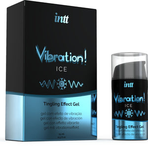 INTT Vibration Ice 15ml box and bottle, intimate stimulating gel with vibrating ice effect for intense sensations.