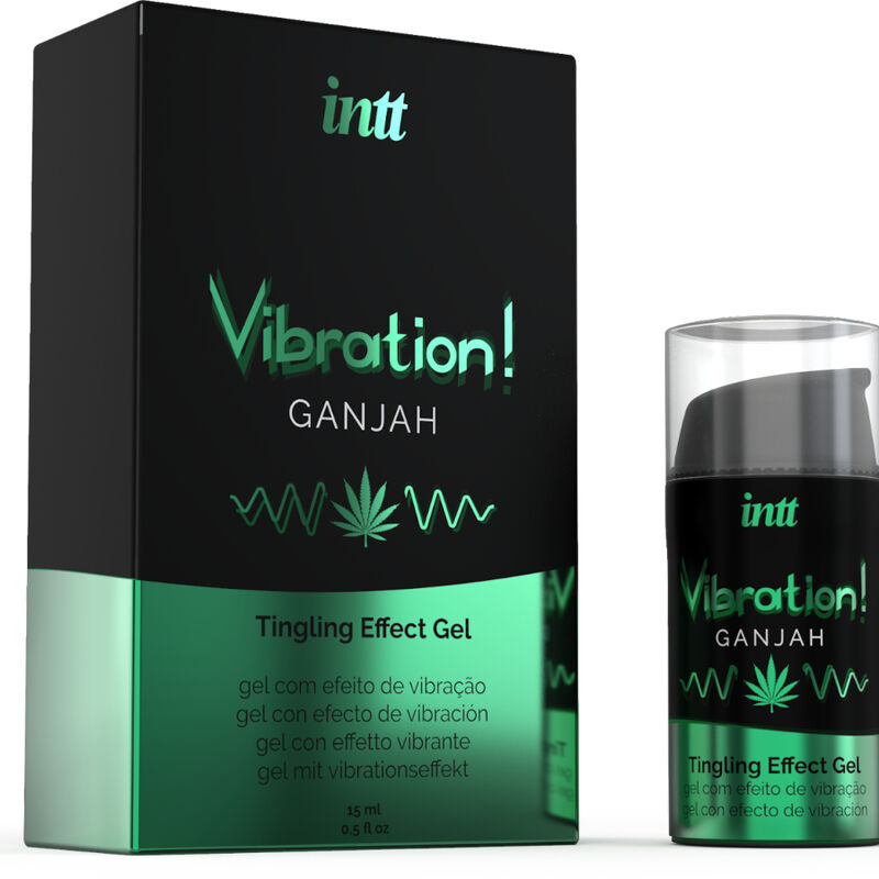 INTT Vibration Ganjah Gel 15ml packaging with cannabis leaf design for intense intimate stimulation