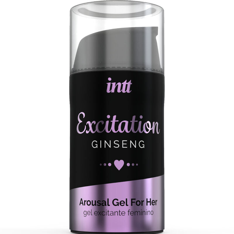 INTT Excitation arousal gel for her with ginseng, enhancing sensitivity and libido, in a stylish bottle.