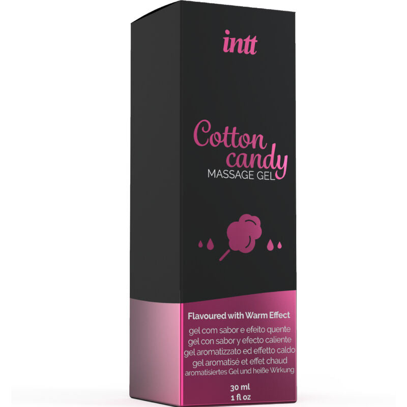INTT Cotton Candy Massage Gel with heating effect, 30ml bottle for oral sex and sensual massage, cotton candy flavor.