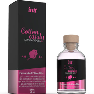 INTT Cotton Candy Massage Gel with Heating Effect, 30ml bottle and box. Ideal for sensitive areas, perfect for oral sex.