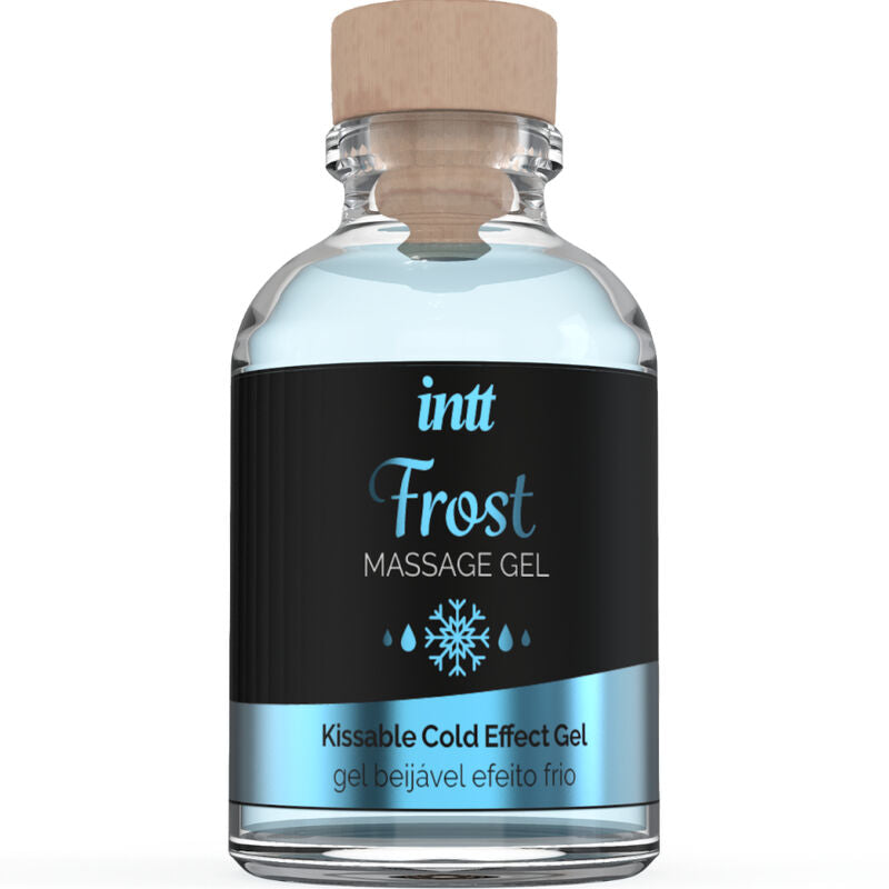 INTT Massage Gel Frost bottle with mint flavor and intense cold effect, ideal for oral use and sensitive area massage.