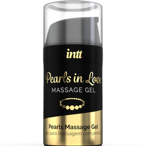 INTT Pearls in Love Massage Gel bottle with elegant black and gold design, featuring pearl necklace image, ideal for body massages.