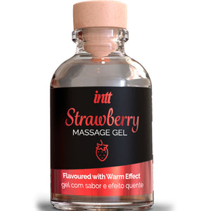 INTT Strawberry Massage Gel with sweet flavor and warming effect for sensitive areas, ideal for oral sex and intimate massage.