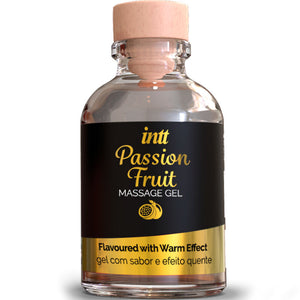 INTT Passion Fruit Massage Gel with heat effect in 50ml clear bottle, flavored for oral use, exotic aroma, ideal for sensitive areas.