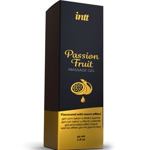 INTT Passion Fruit Massage Gel 30ml with warming effect for sensitive areas and oral play.