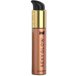 INTT SEXY GLOW body illuminator with golden microbeads for a smooth, even skin tone and sensual glow, 60ml bottle.