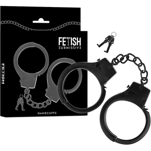 FETISH SUBMISSIVE - METAL HANDCUFFS FOR BLACK HANDS WITH SKULL KEY FETISH SUBMISSIVE BONDAGE