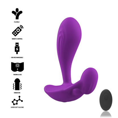 Intense Shelly Plug in purple with remote control for powerful unisex anal stimulation, featuring flexible and USB rechargeable design.