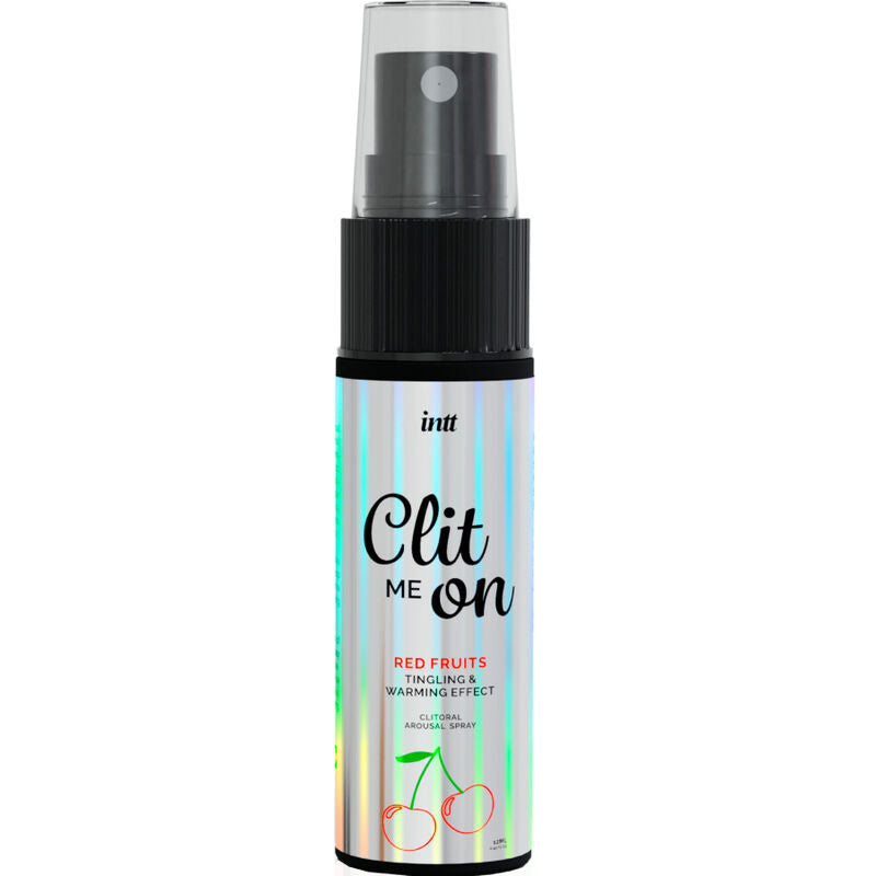 INTT Clit Me On Red Fruits 12ml bottle, clitoral arousal spray with tingling effect and red fruit flavor.