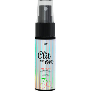 INTT Clit Me On Red Fruits 12ml bottle, clitoral arousal spray with tingling effect and red fruit flavor.