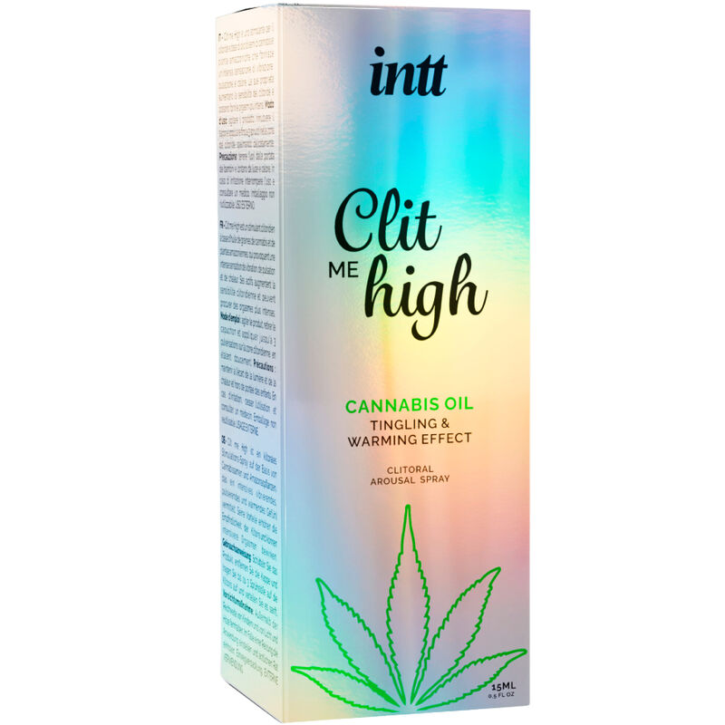 INTT Releases Clit Me High Cannabis Oil 15ml Box - Clitoral arousal spray with tingling and warming effect for enhanced sensitivity.