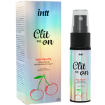 INTT Clit Me On Red Fruits clitoral arousal spray with tingling, warming effects, 12ml bottle and packaging.