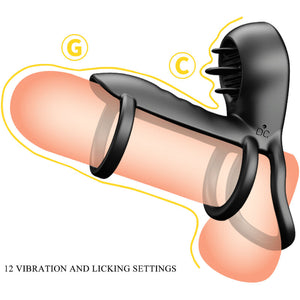 PRETTY LOVE - JAMMY PENIS SHEATH 12 ВИБРАЦИИ С ПЕРЕЗАРЯЖАЕМЫМ СИЛИКОНОВЫМ ЯЗЫКОМ