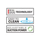 Real Skin Technology, Easy to Clean, Adjustable Suction Power icons for product features.