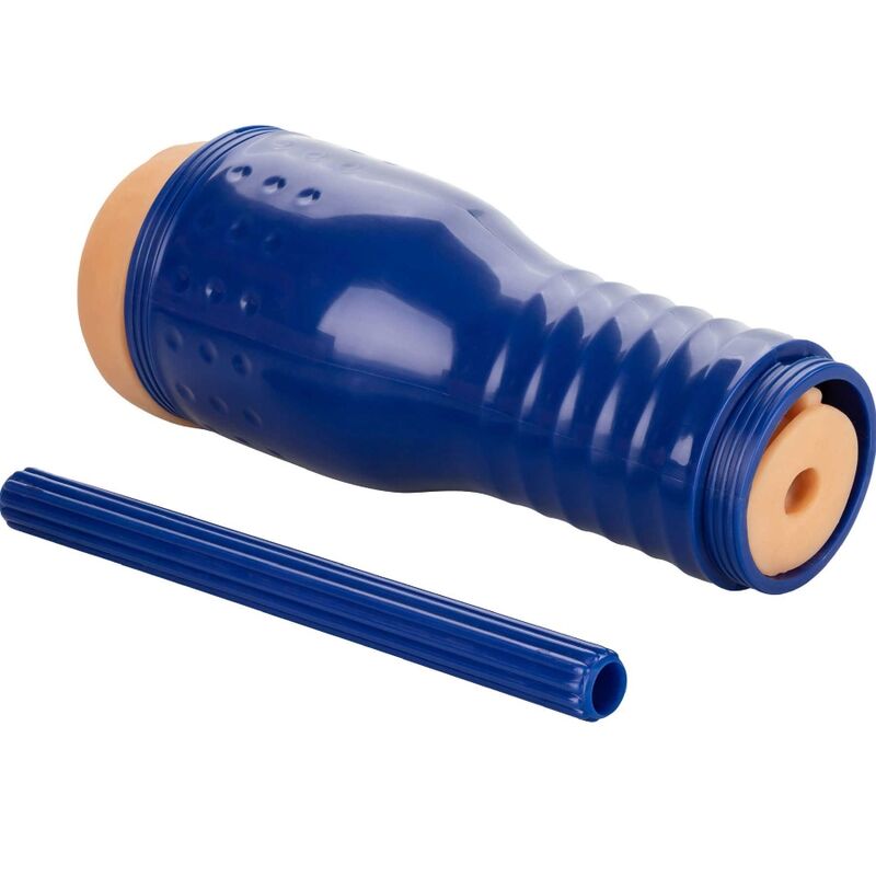 Private Julia de Lucia pornstar pussy masturbator with realistic texture and ribbed structure in blue casing.
