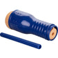 Realistic blue masturbator toy with skin-tone sleeve and cap.