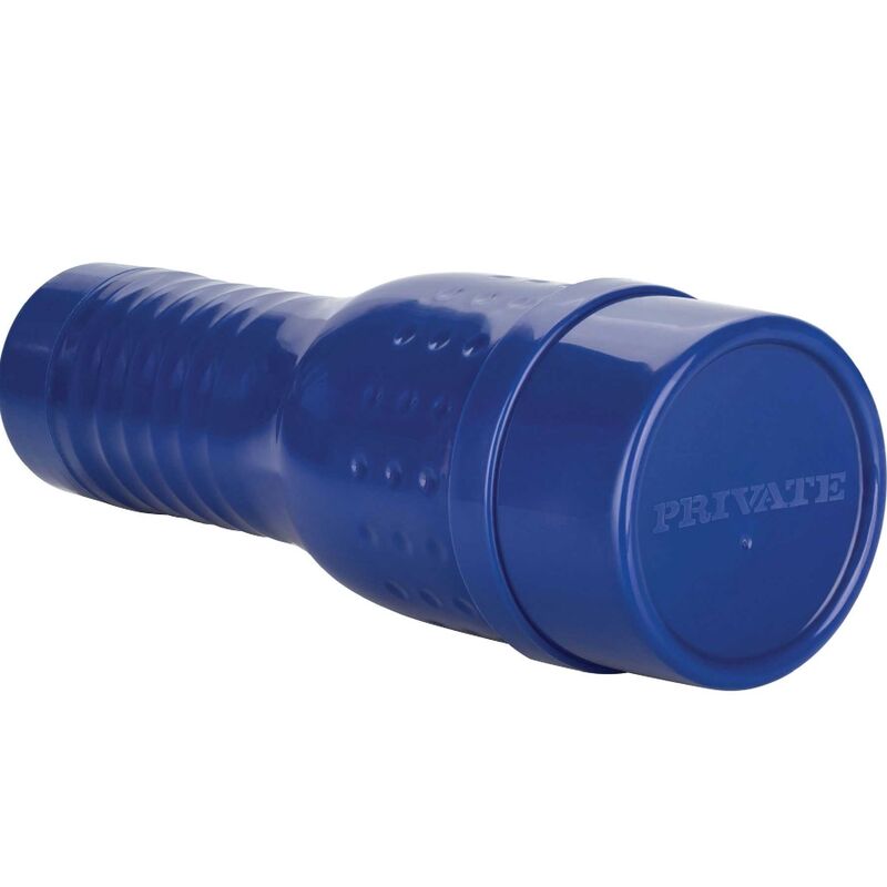 Blue PRIVATE masturbator with textured exterior for enhanced grip and realistic experience.