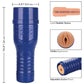 Blue Leidy de Leon Pornstar Pussy Masturbator with adjustable suction and realistic texture, dimensions in inches and cm.