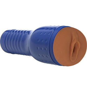Blue handheld adult toy with realistic texture and design for enhanced pleasure.